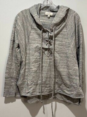 USED - Lucky Brand Women’s Lace Up Hoodie Sweatshirt Heather Gray - Size S